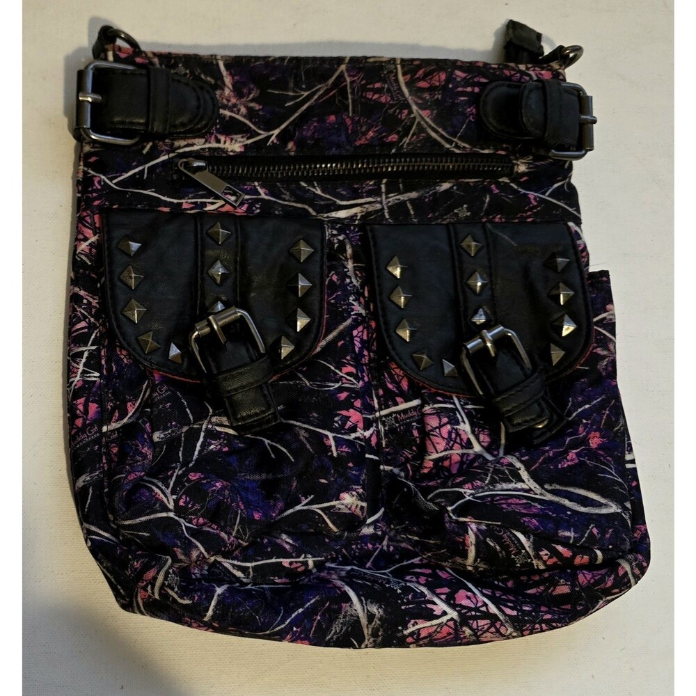 Monte Vista Muddy Girl Camouflage Studded Purse Handbag Blk Purple & Pink Buckle